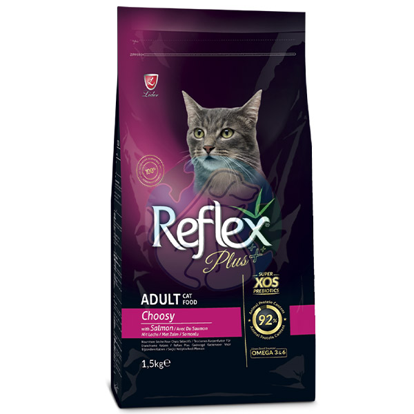 غذای گربه بالغ مخصوص بد غذاها با طعم سالمون reflex plus 1.5kg